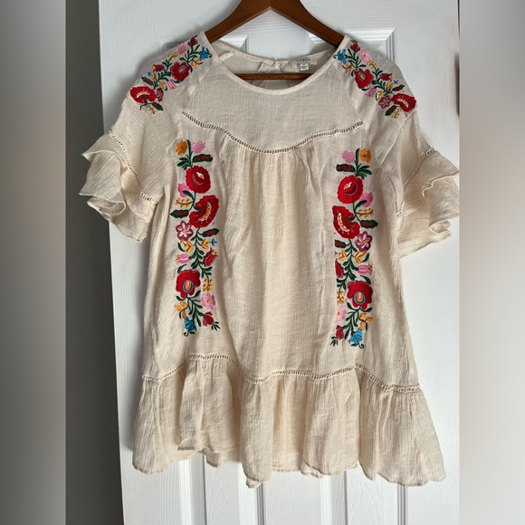 Umgee Cream Embroidered Flutter-Sleeve Peasant Top with Red Floral Accents - Picture 4 of 13